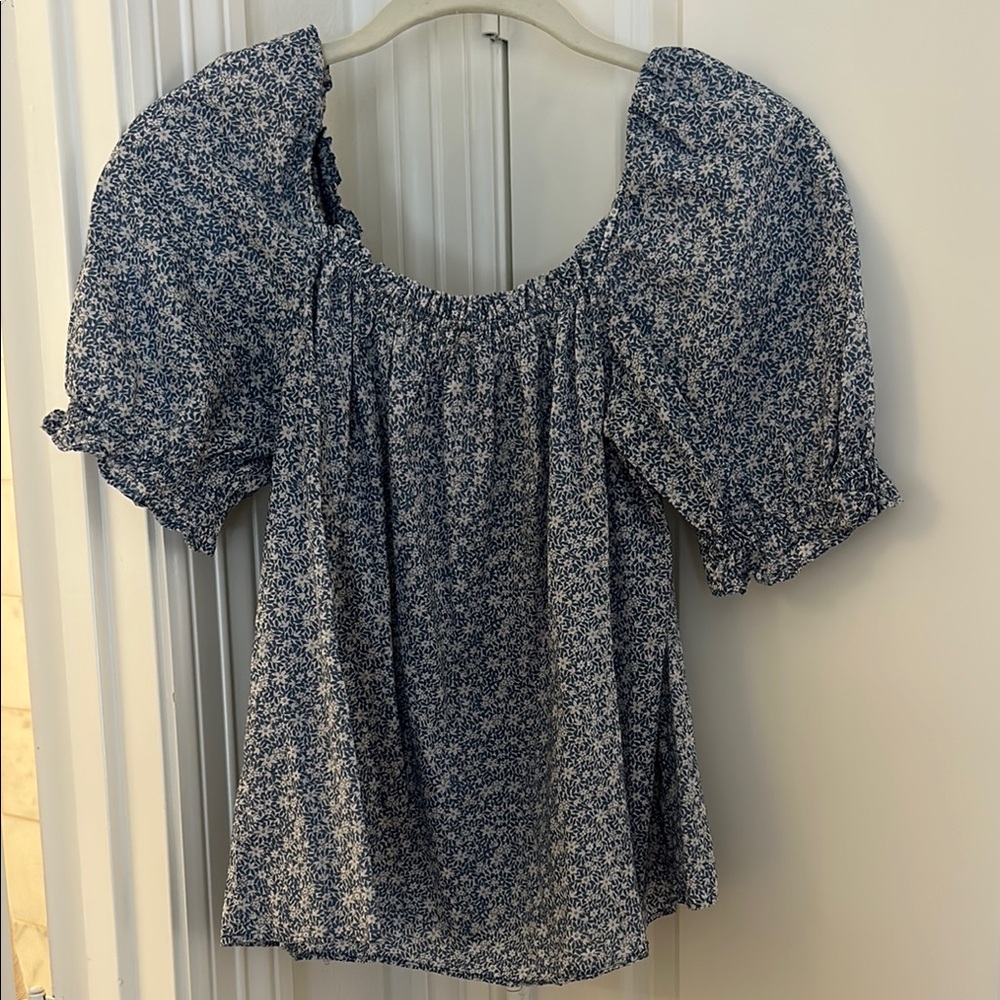& Other Stories Floral Blue Puff Sleeve Top